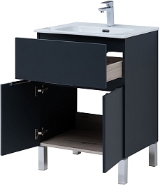 Aquanet Мебель для ванной Алвита New 60 1 ящик 2 дверцы антрацит матовая – фотография-13